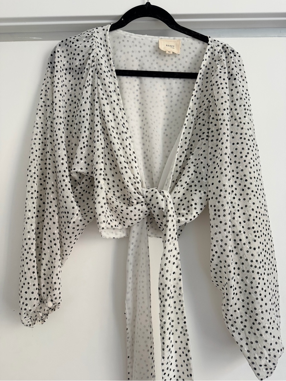 Reset White Polka Dot Tie-Front Crop Top